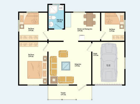 Estrutura portátil 4 da armação de aço/3 casas modulares do quarto, casa de campo de aço clara móvel